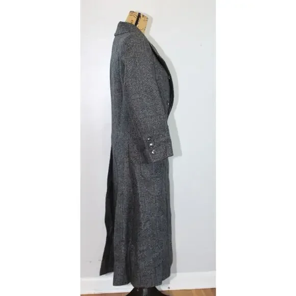 Vtg Saint Laurent Rive Gauche Gray Wool Herringbone Double Breasted Overcoat S